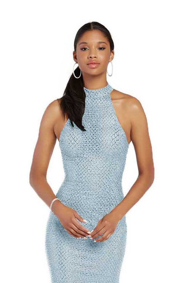 ALYCE Paris 60155 Diamond White High Neck Jersey Sheath Dress - Size 12