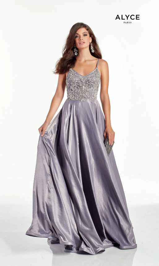 ALYCE Paris 60971 Lilac Grey V-Neck Charmeuse A-Line Dress - Size 10