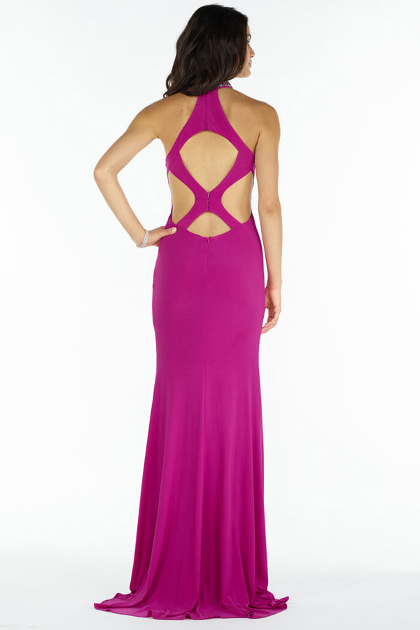 ALYCE Paris 8008 Magenta Beaded Neck Fitted Jersey Dress