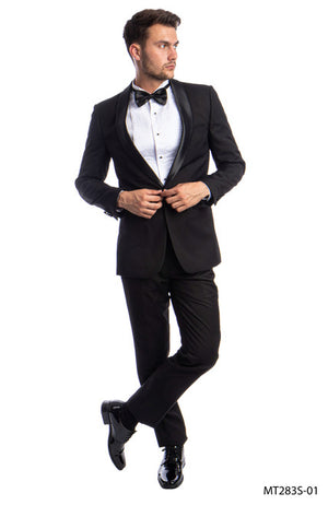 Black Azzuro Slim Fit Shawl Tuxedo Two Piece Satin Lapel