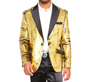 Gold Sequin with Black Peak Lapel Fashion Jacket