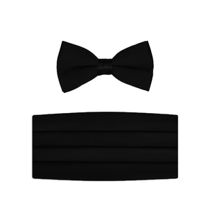 Classic Black Satin Cummerbund and Bow Tie Set available at Formalwear Outlet Hillsborough, NC