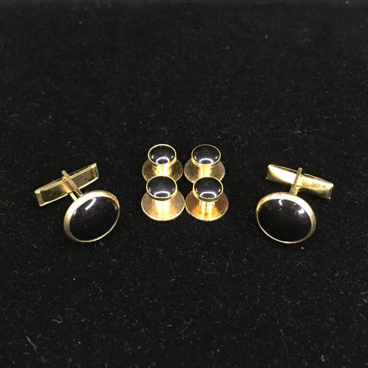 Black center with Gold edging Set includes 4 Studs and 2 Cufflinks to dresses up your Formal Tuxedo Shirt