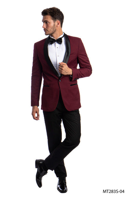 New Burgundy Azzuro Slim-Fit Shawl Tuxedo