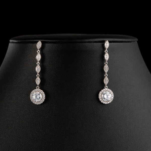 Cubic Zirconia Elegant Round Pendant Silver Necklace and Earring Set