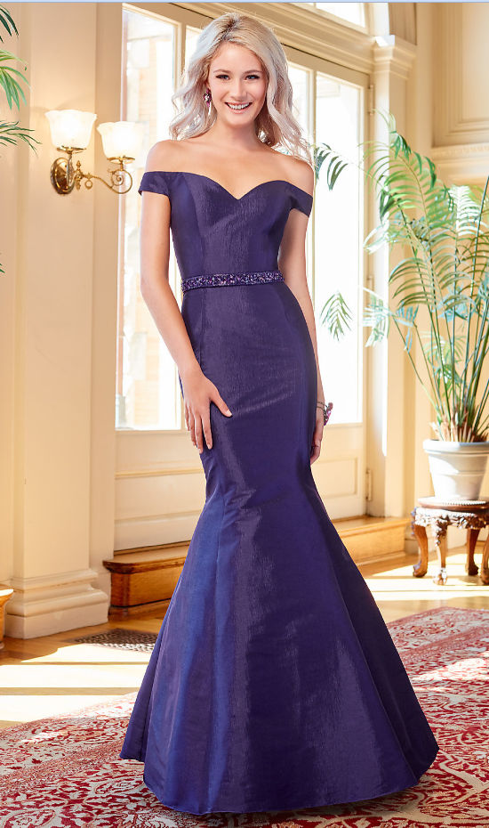 Clarisse 3443 Purple Off-Shoulder Fitted Dress - Size 20