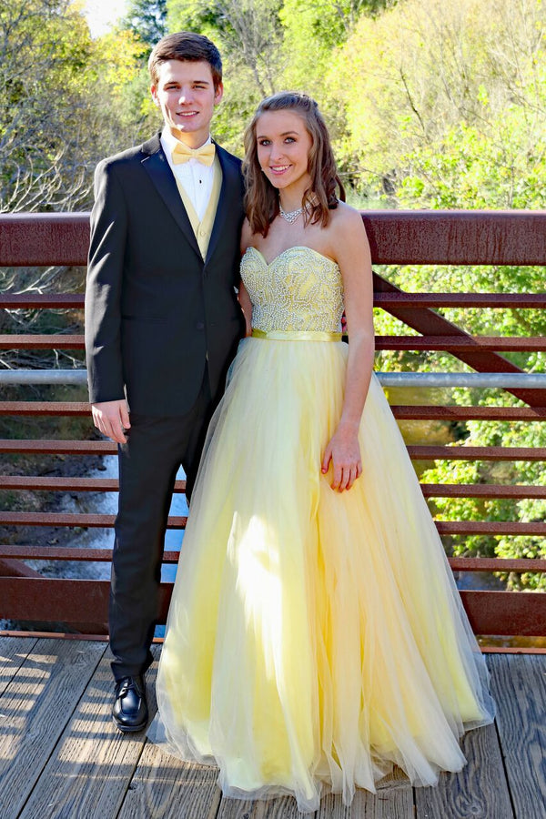 Clarisse 3738 Lemon Yellow Beaded Top Tulle Bottom Ballgown - Size 10