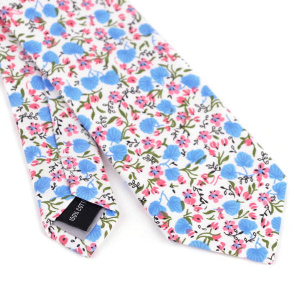 Blue and Pink Floral Cotton Slim Neckties