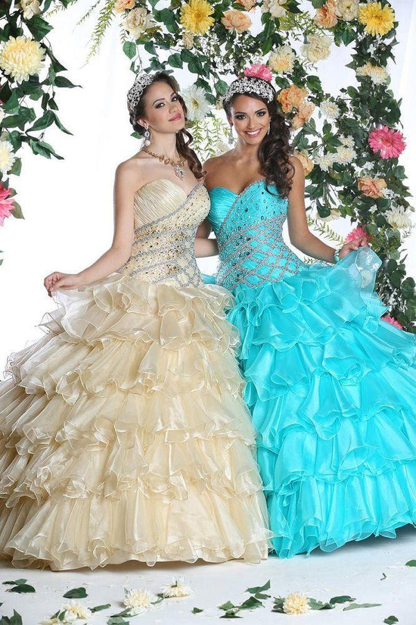 Da Vinci Quinceañera Dress 80253 Tiffany Blue Silver - Size 4