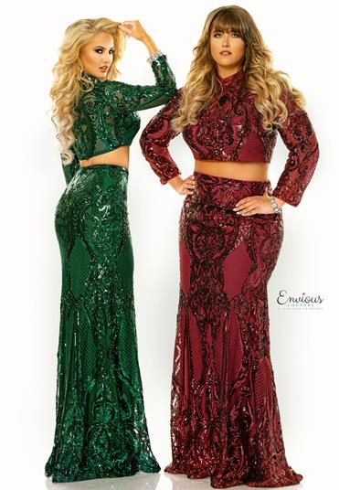 Envious Couture 1463 Emerald Long Sleeve 2 Piece Dress - Size 8