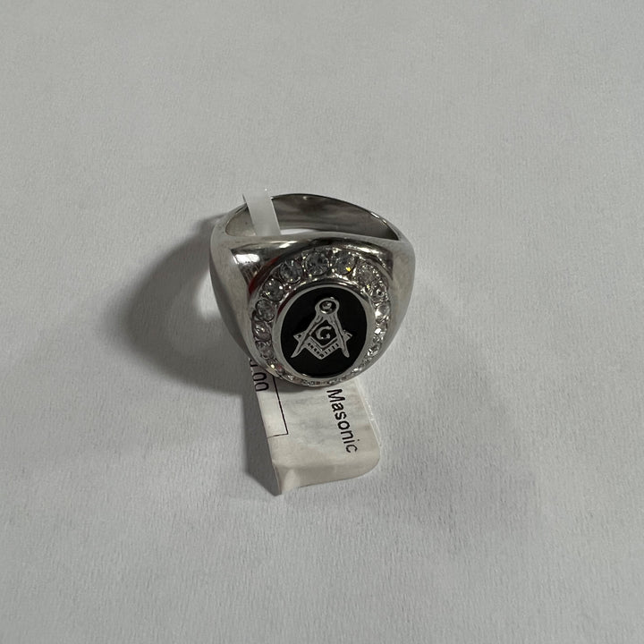 Silver Black Oval Masonic Ring