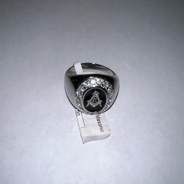 Silver Black Oval Masonic Ring