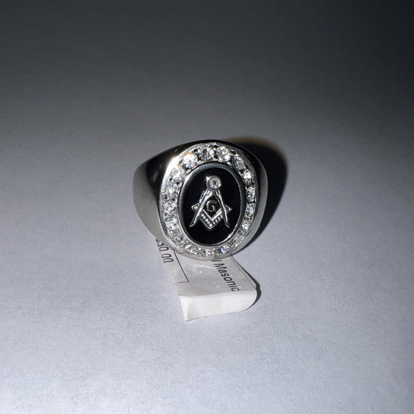 Silver Black Oval Masonic Ring