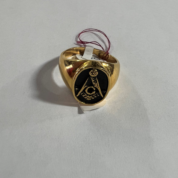 Gold Black Round Masonic Ring