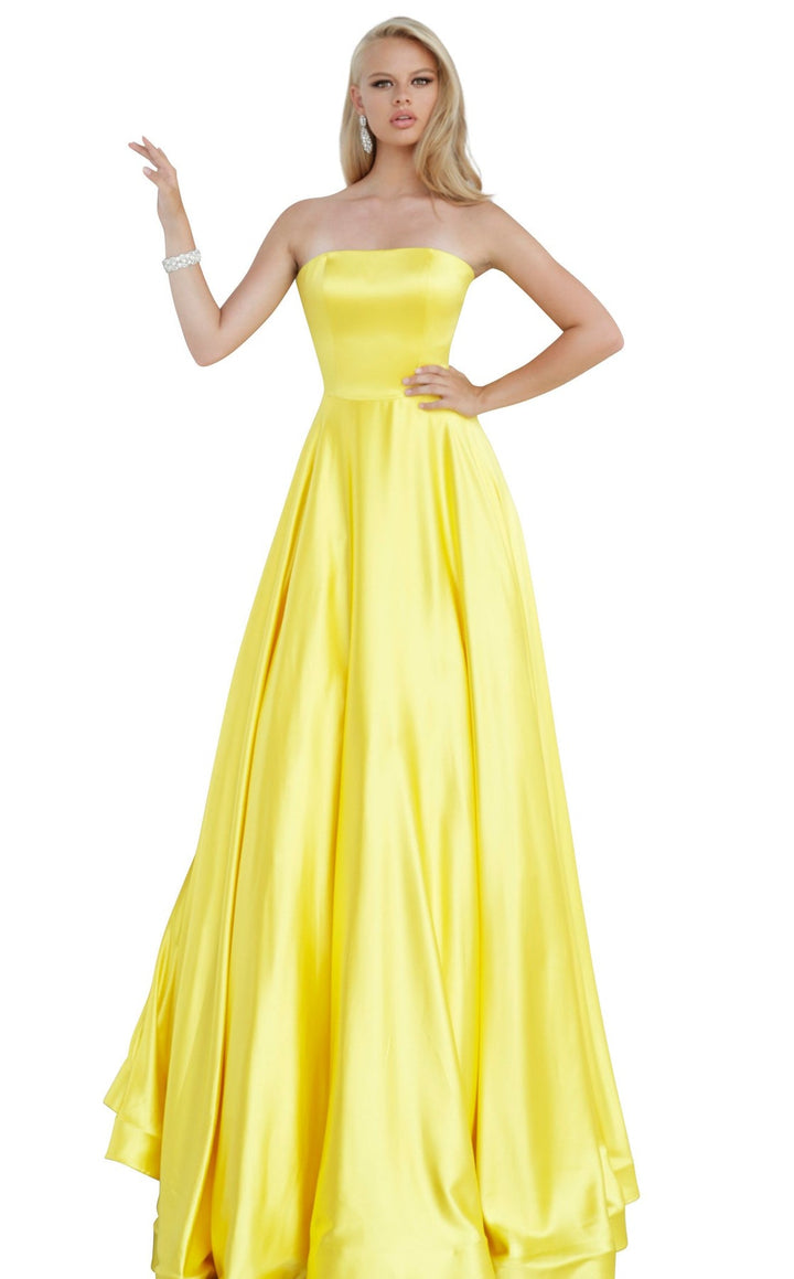 JVN by Jovani 1716 Yellow Strapless Satin A-Line Dress - Size 4