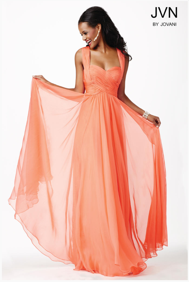 JVN by Jovani 94199 Coral Sweetheart Wide Strap Tulle A-Line Dress