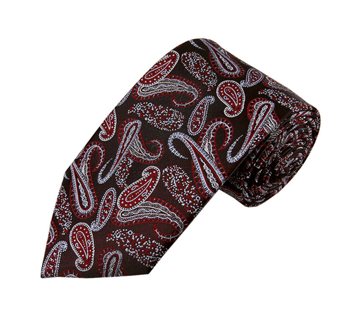 Maroon / Red / Steel Grey Paisley Woven Necktie