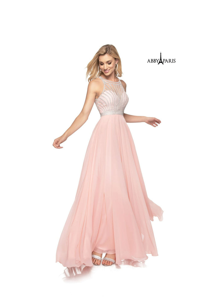 Abby Paris by Lucci Lu 95140 Blush Beaded Illusion A-Line Dress - Size 10