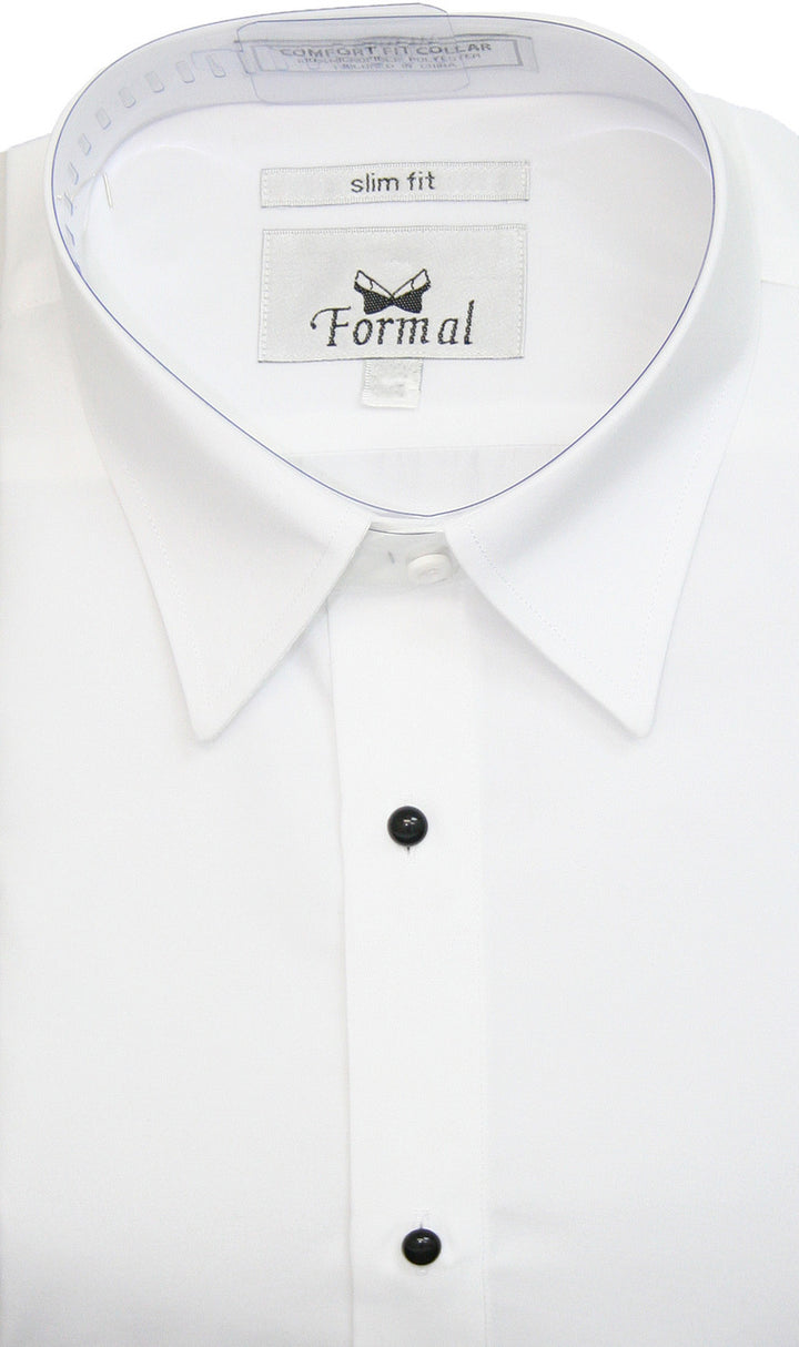 New White Slim Fit Non-Pleated Laydown Collar Tuxedo Shirt