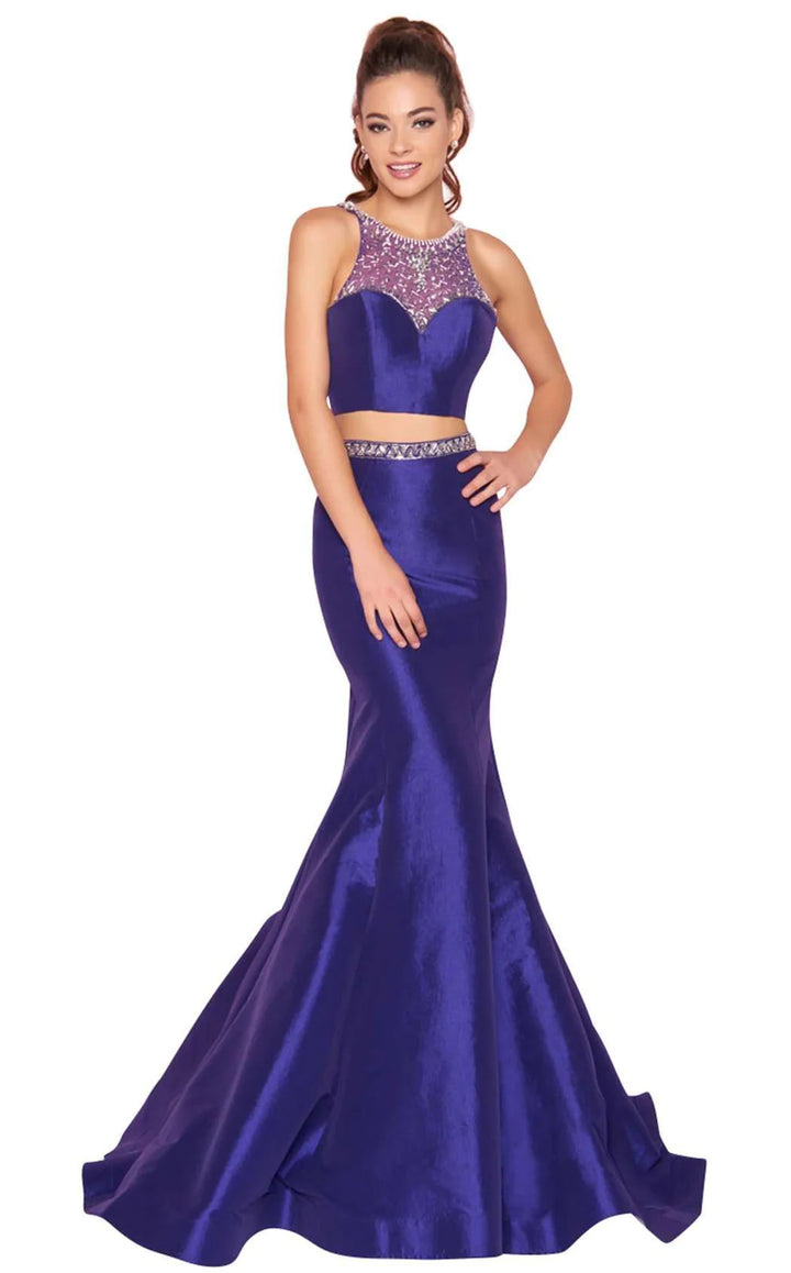 Mac Duggal 66496L Royal Purple 2 Piece Halter Mermaid Dress - Size 4