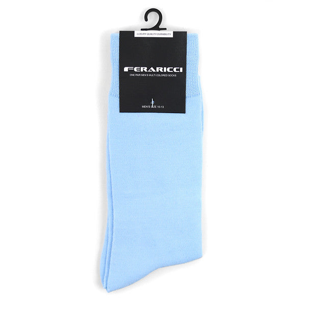 Men's Light Blue Solid Crew Socks