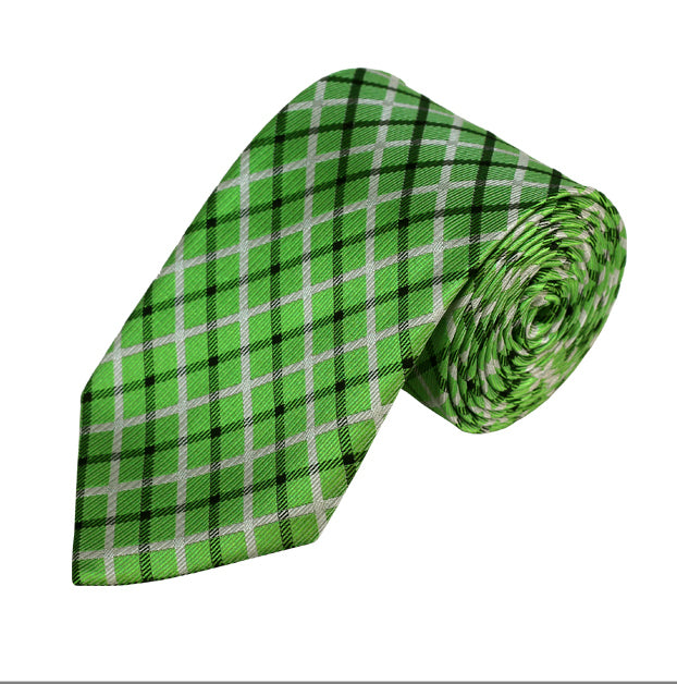 Lime Green / White / Black Woven Plaid Necktie