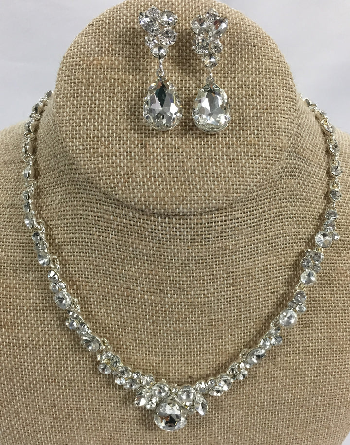Crystal Cluster Necklace & Earrings Set