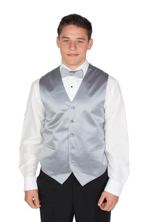 New Silver Satin Bow Tie and Cummerbund Set