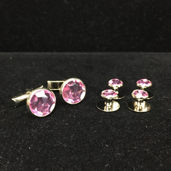 Pink center with Silver Edging Set includes 4 Studs and 2 Cufflinks to dresses up your Formal Tuxedo Shirt.