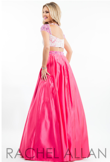 Rachel Allan 2059 White Lace Bodice Fuschia Skirt Ballgown