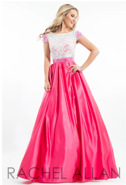 Rachel Allan 2059 White Lace Bodice Fuschia Skirt Ballgown