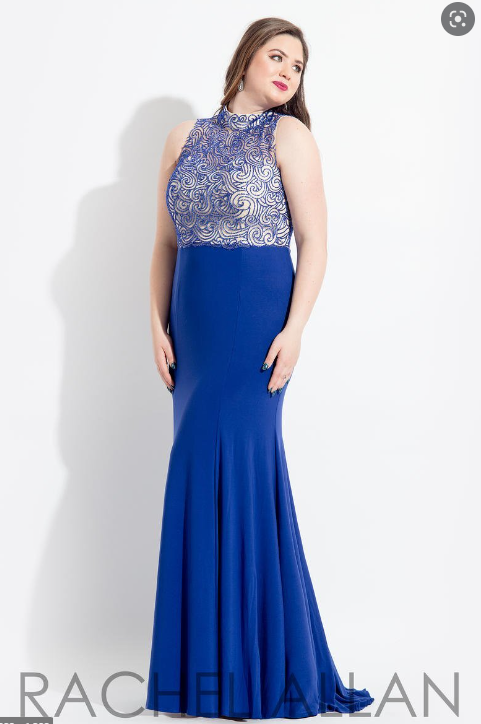 Rachel Allan 6330 Royal Blue Beaded Jersey Sheath Dress