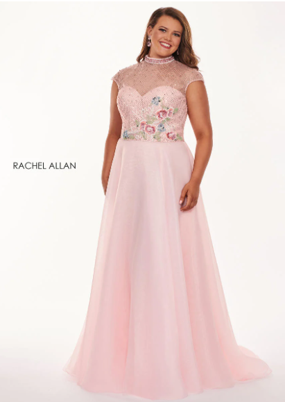 Rachel Allan 6661 Blush Pink Modest A-Line Dress - Size 22