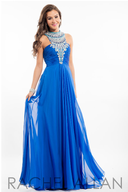 Rachel Allan 7259 Royal Blue Jeweled Neckline Chiffon Dress