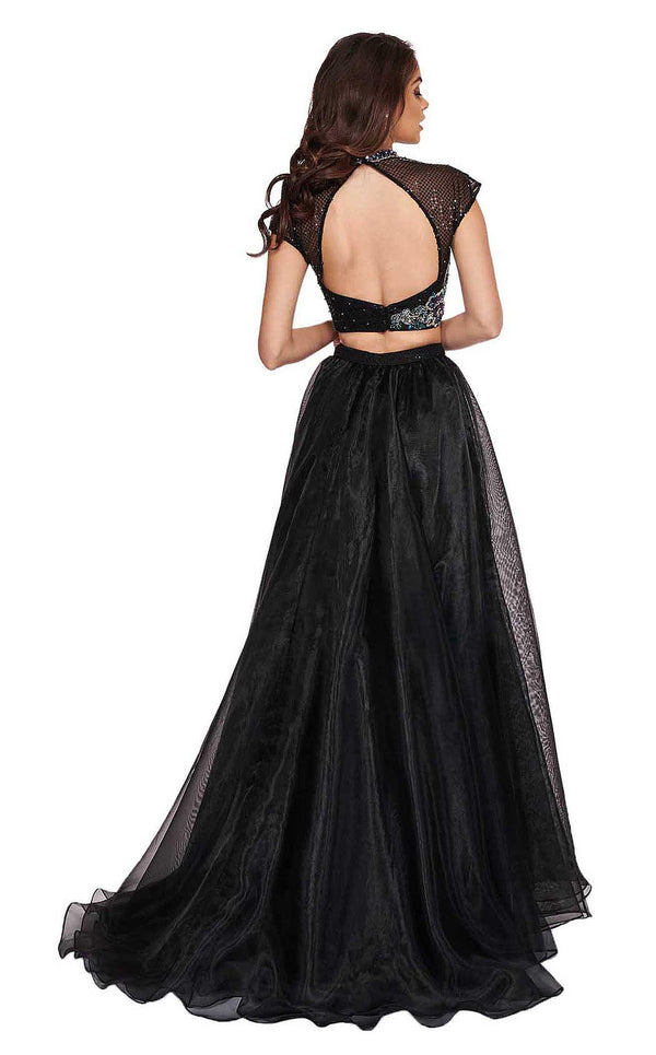 Rachel Allan 6403 Black High Neck 2-Piece A-Line Dress