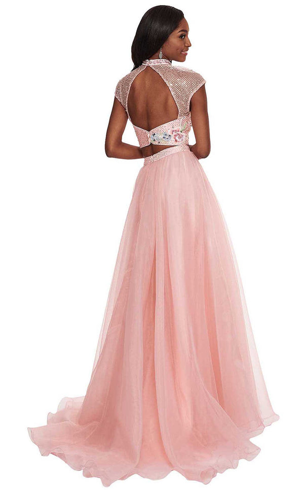 Rachel Allan 6403 Blush High Neck 2-Piece A-Line Dress