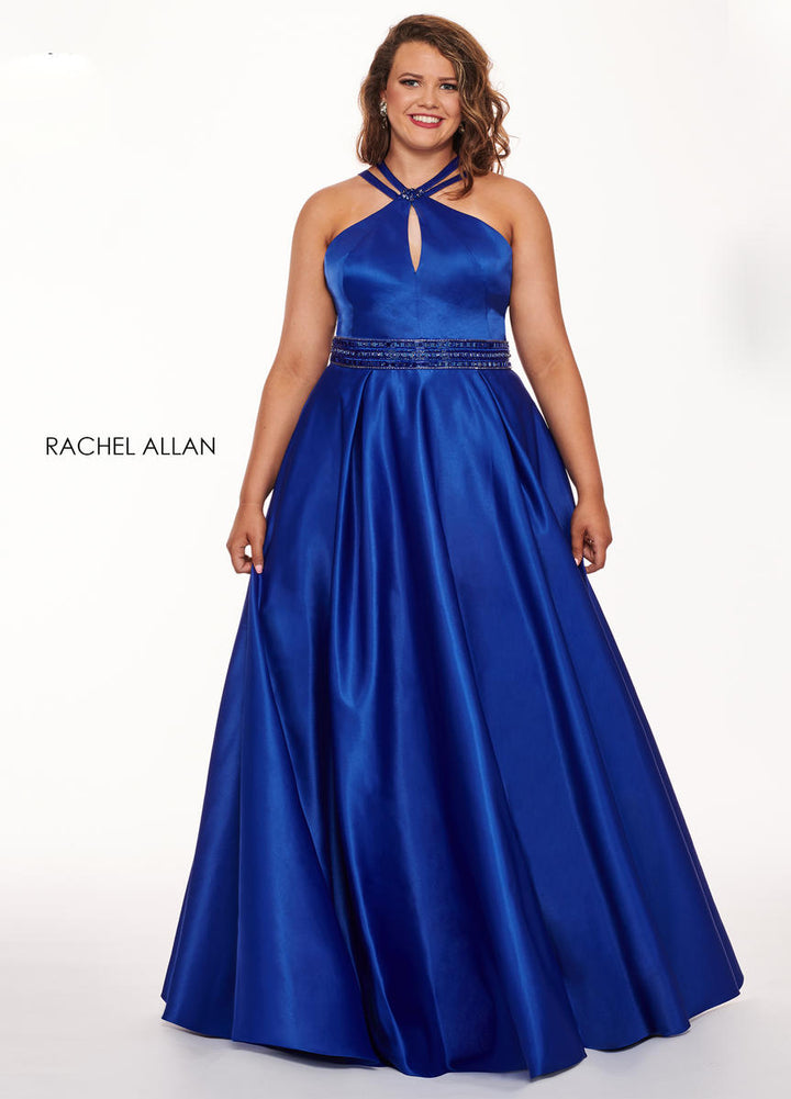 Rachel Allan 6674 Royal Blue Satin A-Line Dress with Pockets - Size 20