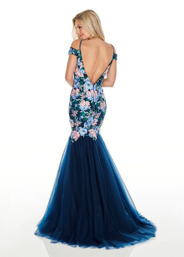 Rachel Allan 7001 Navy Embroidered Floral Mermaid Dress