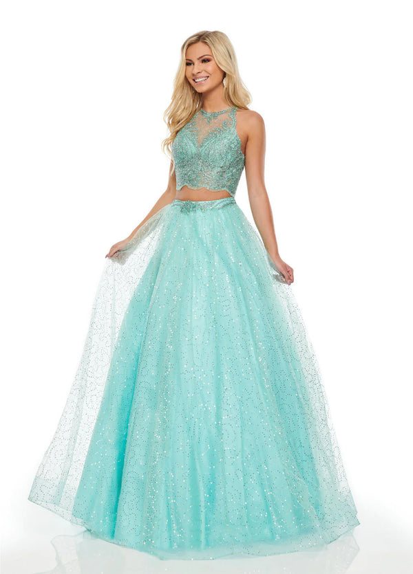 Rachel Allan 7025 Aqua Green 2 Piece Tulle Ballgown Dress