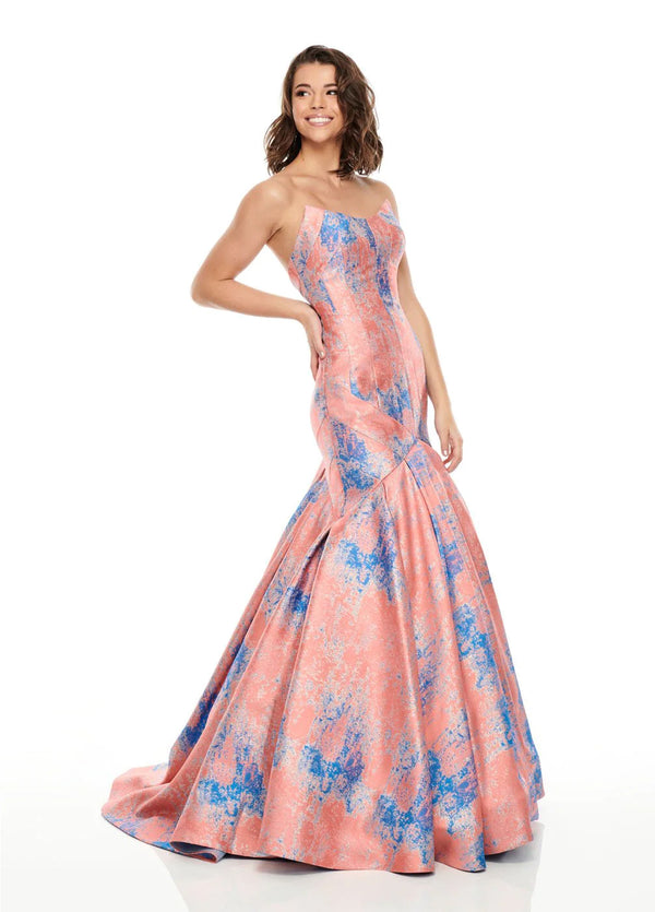 Rachel Allan 7032 Coral Fit-N-Flare Mermaid Dress with Train