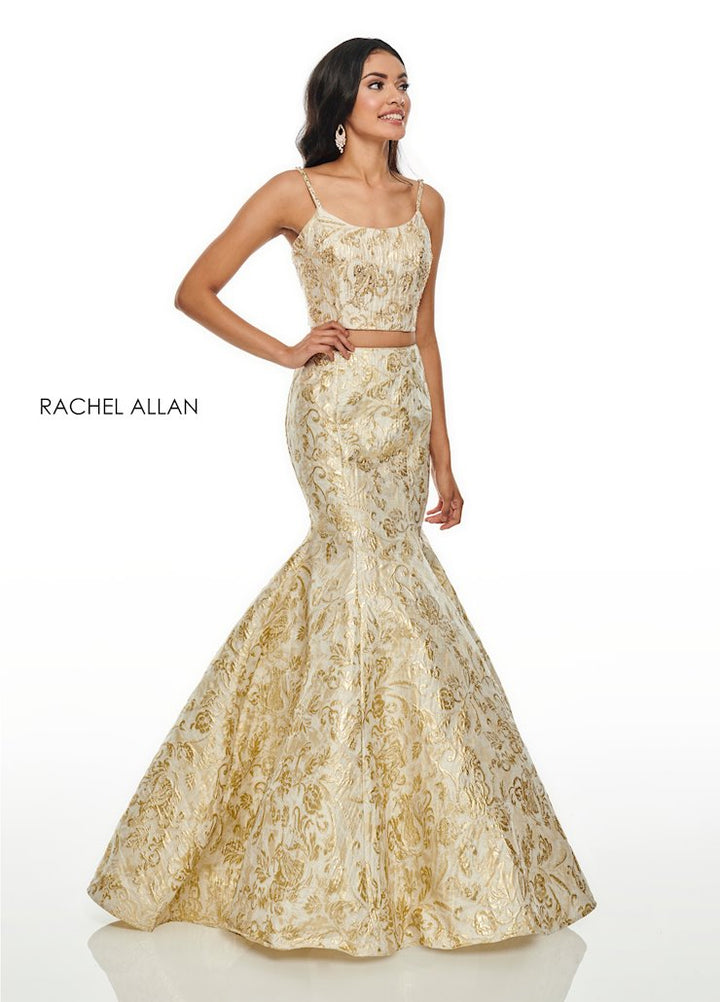 Rachel Allan 7050 Ivory Gold Metallic 2 Piece Mermaid Dress