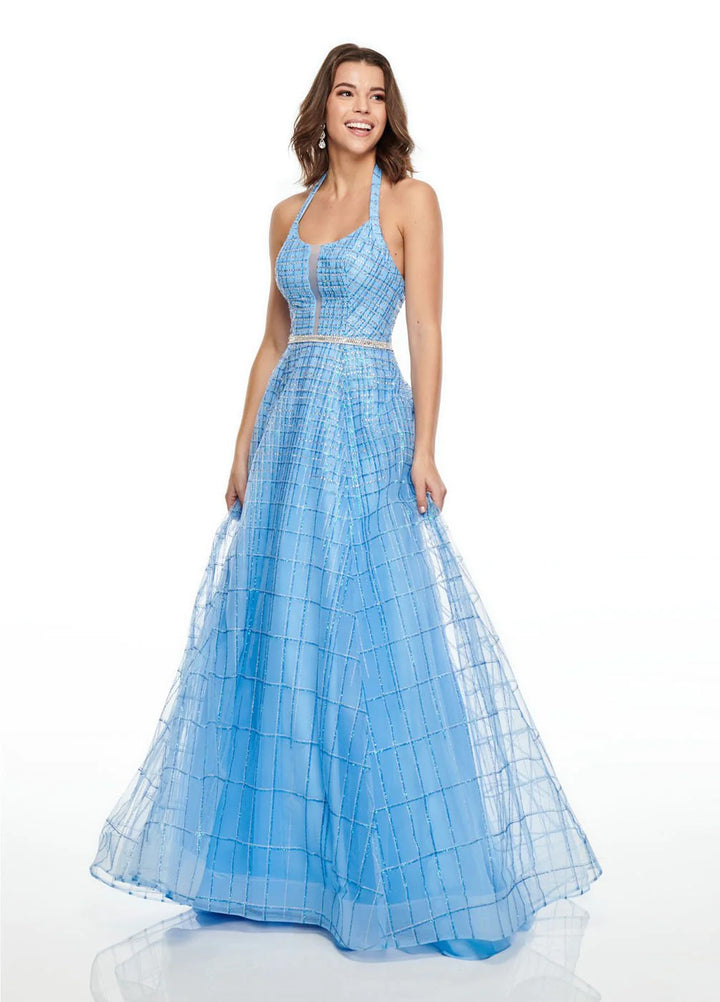 Rachel Allan 7082 Periwinkle Blue Shimmering A-Line Dress