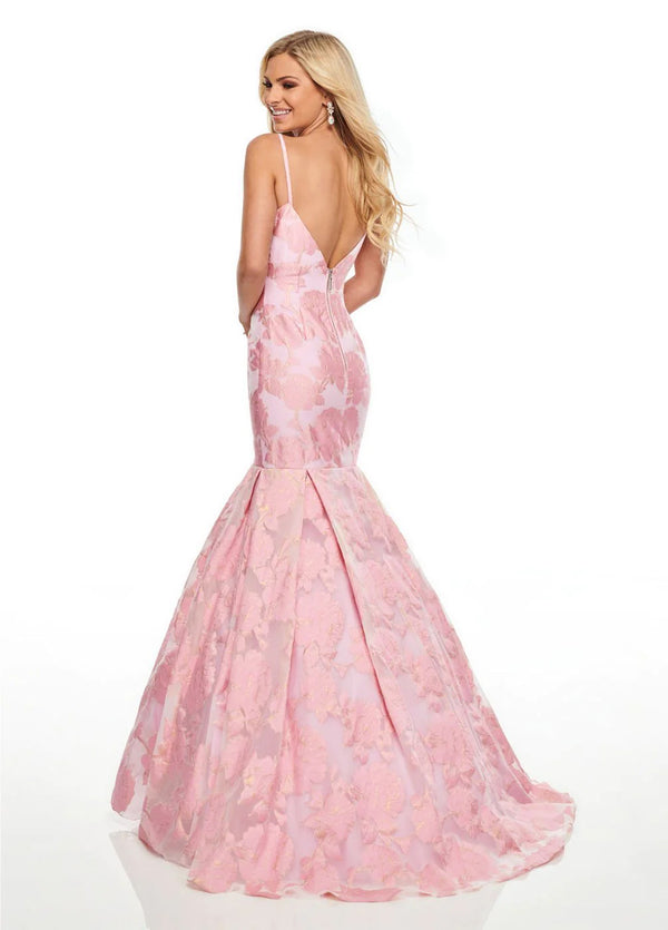 Rachel Allan 7087 Pink Floral Jacquard Mermaid Dress