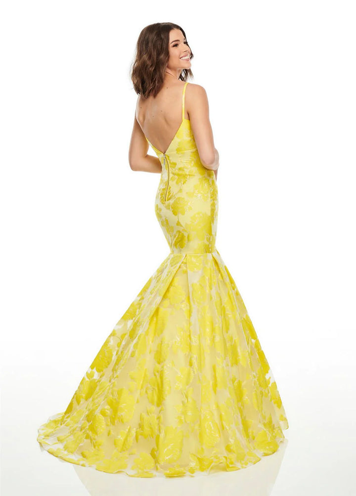 Rachel Allan 7087 Yellow Floral Jacquard Mermaid Dress