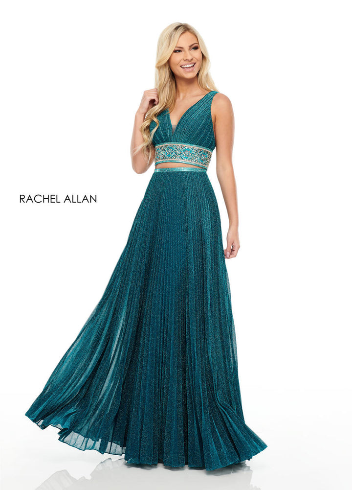 Rachel Allan 7099 Shimmering Ocean Blue 2 Piece A-Line Dress