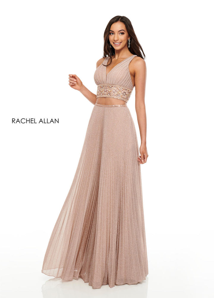 Rachel Allan 7099 Shimmering Rose Gold 2 Piece A-Line Dress