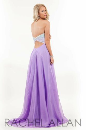 Rachel Allan 7130 White Lilac Ombre Beaded Bodice Slim A-Line Chiffon Dress