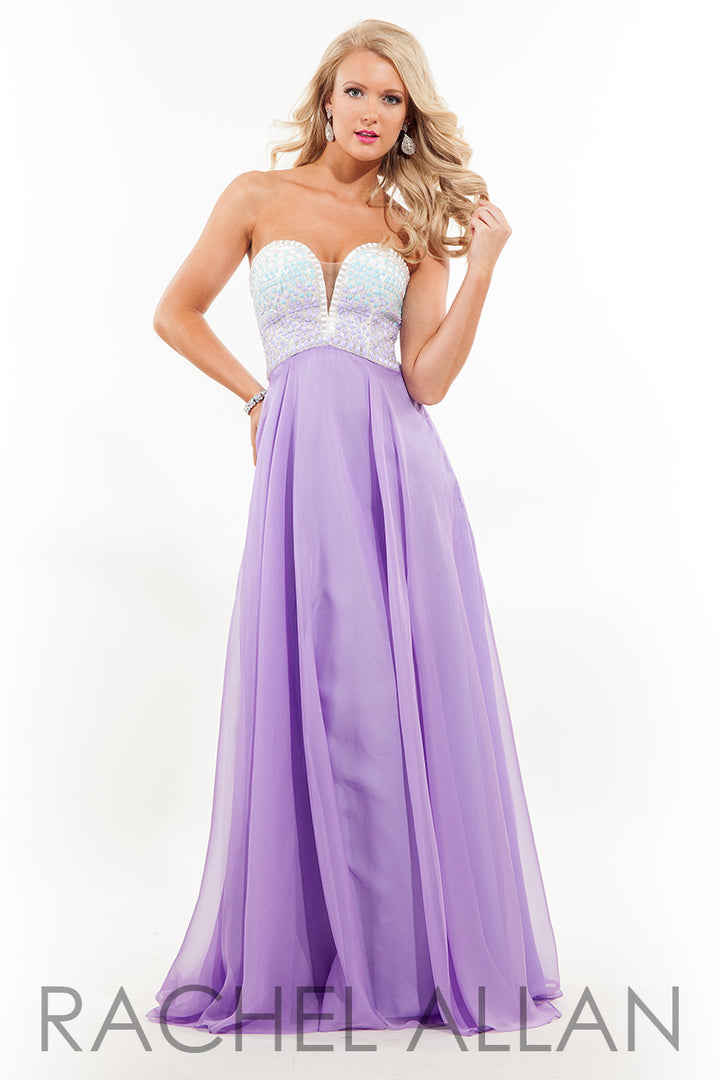 Rachel Allan 7130 White Lilac Chiffon Dress