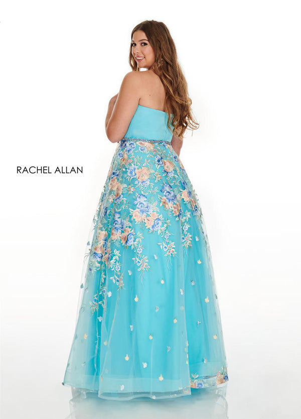 Rachel Allan Curves 7219 Aqua Floral Embroidered A-Line Dress