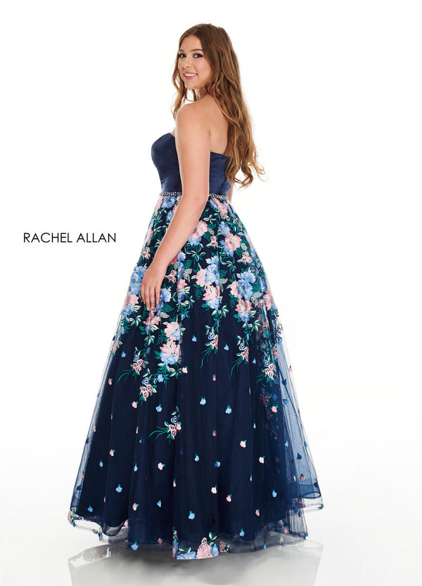 Rachel Allan Curves 7219 Navy Floral Embroidered A-Line Dress - Size 14